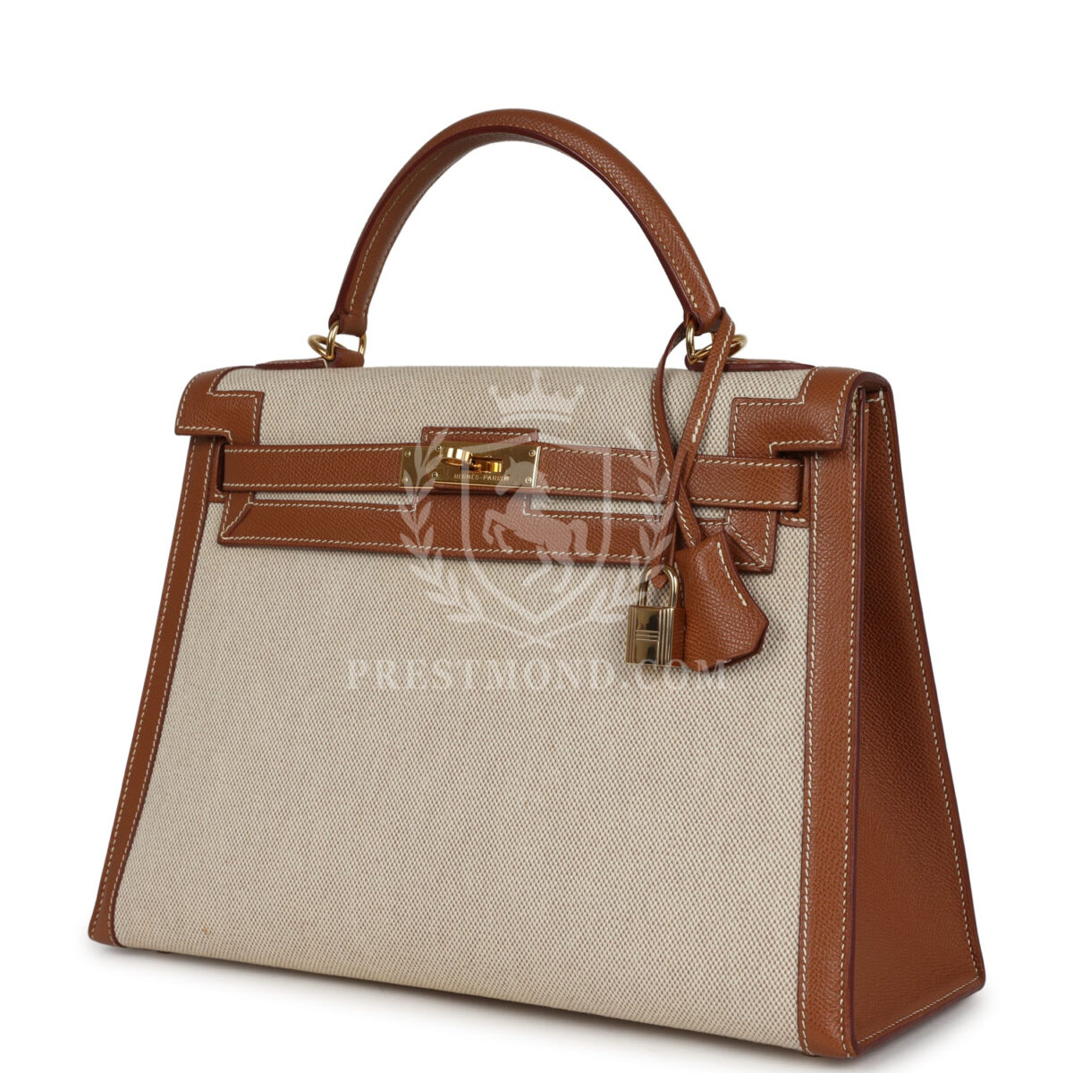 Vintage Hermes Kelly Sellier 32 GHW Courchevel and Ecru-Beige Toile H Canvas GHW — изображение 5