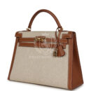 Vintage Hermes Kelly Sellier 32 GHW Courchevel and Ecru-Beige Toile H Canvas GHW
