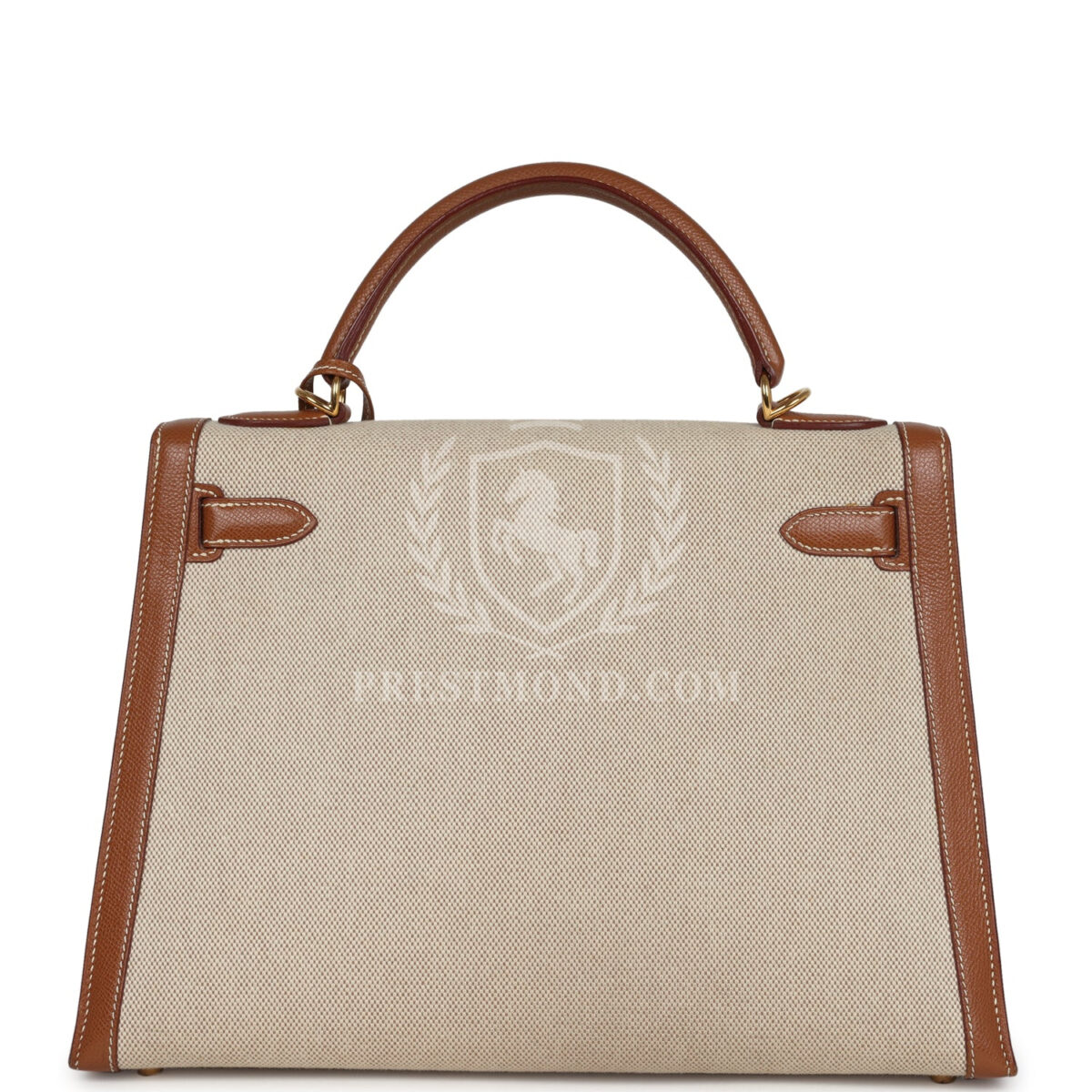 Vintage Hermes Kelly Sellier 32 GHW Courchevel and Ecru-Beige Toile H Canvas GHW — изображение 4