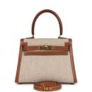 Vintage Hermes Kelly Sellier 20 GHW Courchevel and Ecru-Beige Toile H Canvas GHW