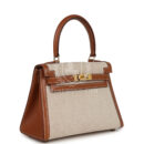 Vintage Hermes Kelly Sellier 20 GHW Courchevel and Ecru-Beige Toile H Canvas GHW