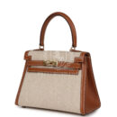 Vintage Hermes Kelly Sellier 20 GHW Courchevel and Ecru-Beige Toile H Canvas GHW