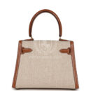 Vintage Hermes Kelly Sellier 20 GHW Courchevel and Ecru-Beige Toile H Canvas GHW