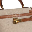 Vintage Hermes Kelly Sellier 20 GHW Courchevel and Ecru-Beige Toile H Canvas GHW