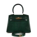 Vintage Hermes Kelly Sellier 20 Vert Fonce Varanus Salvator Lizard GHW