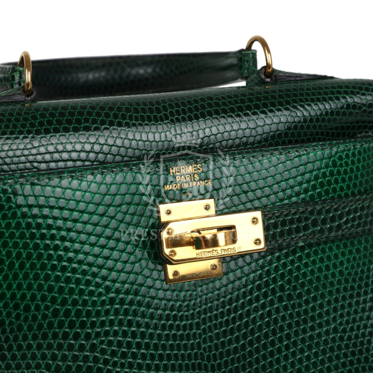 Vintage Hermes Kelly Sellier 20 Vert Fonce Varanus Salvator Lizard GHW — изображение 7