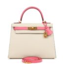 Hermes Special Order (HSS) Kelly Sellier 28 Craie and Rose Azalee Epsom Brushed GHW