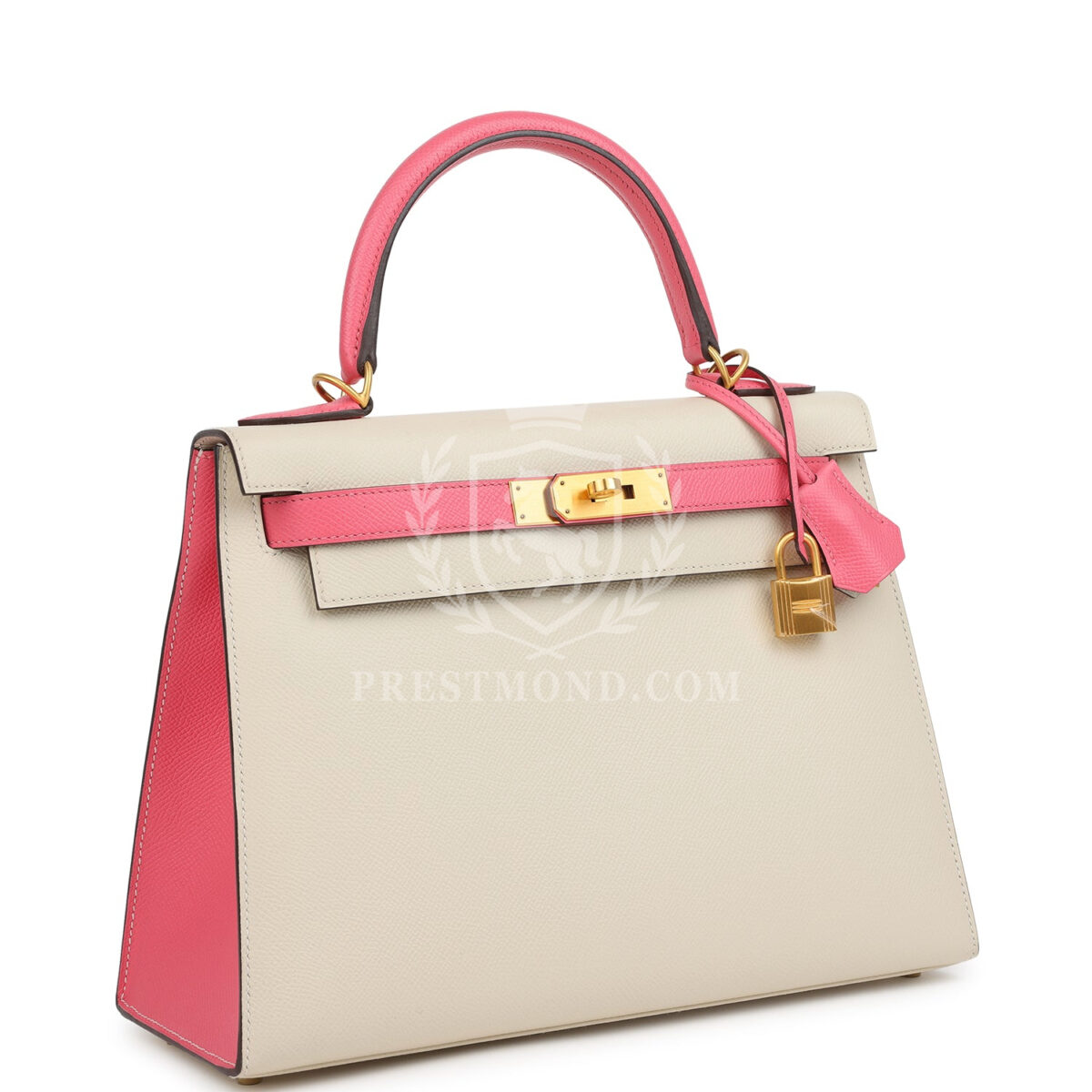 Hermes Special Order (HSS) Kelly Sellier 28 Craie and Rose Azalee Epsom Brushed GHW — изображение 2