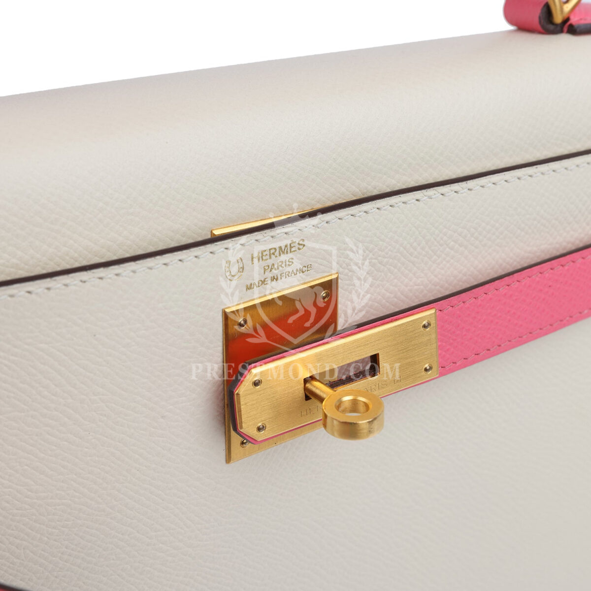Hermes Special Order (HSS) Kelly Sellier 28 Craie and Rose Azalee Epsom Brushed GHW — изображение 7