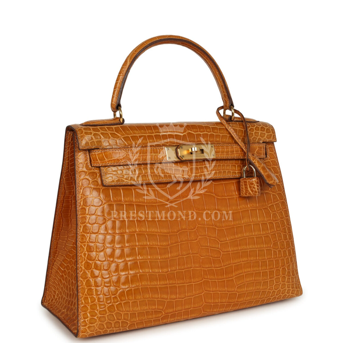 Vintage Hermes Kelly Sellier 28 Saffron Porosus Crocodile GHW — изображение 2