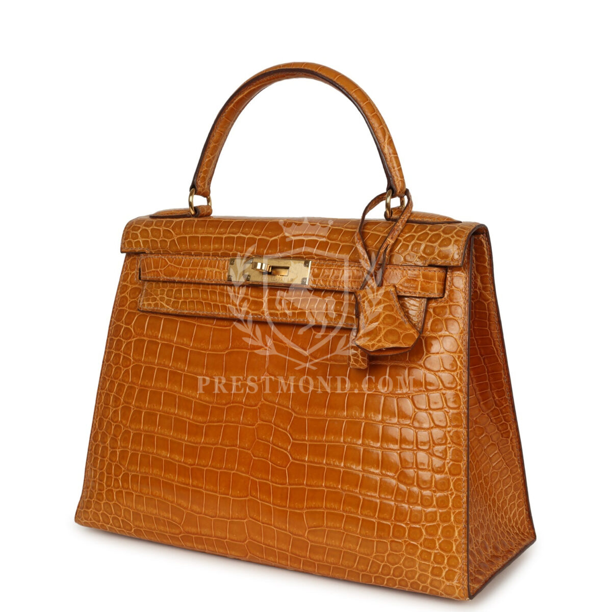 Vintage Hermes Kelly Sellier 28 Saffron Porosus Crocodile GHW — изображение 5
