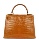 Vintage Hermes Kelly Sellier 28 Saffron Porosus Crocodile GHW