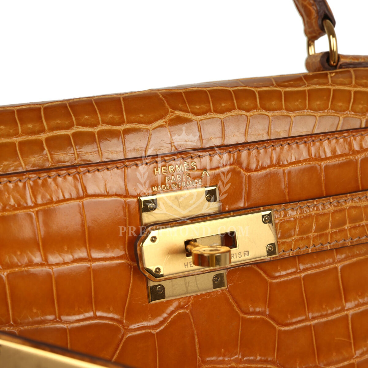 Vintage Hermes Kelly Sellier 28 Saffron Porosus Crocodile GHW — изображение 7