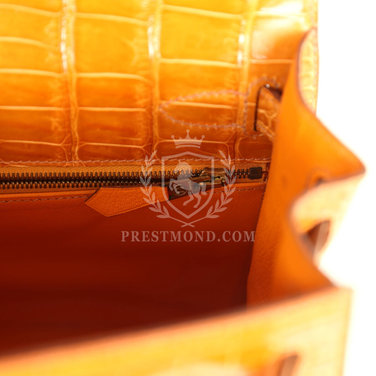Vintage Hermes Kelly Sellier 28 Saffron Porosus Crocodile GHW — изображение 9