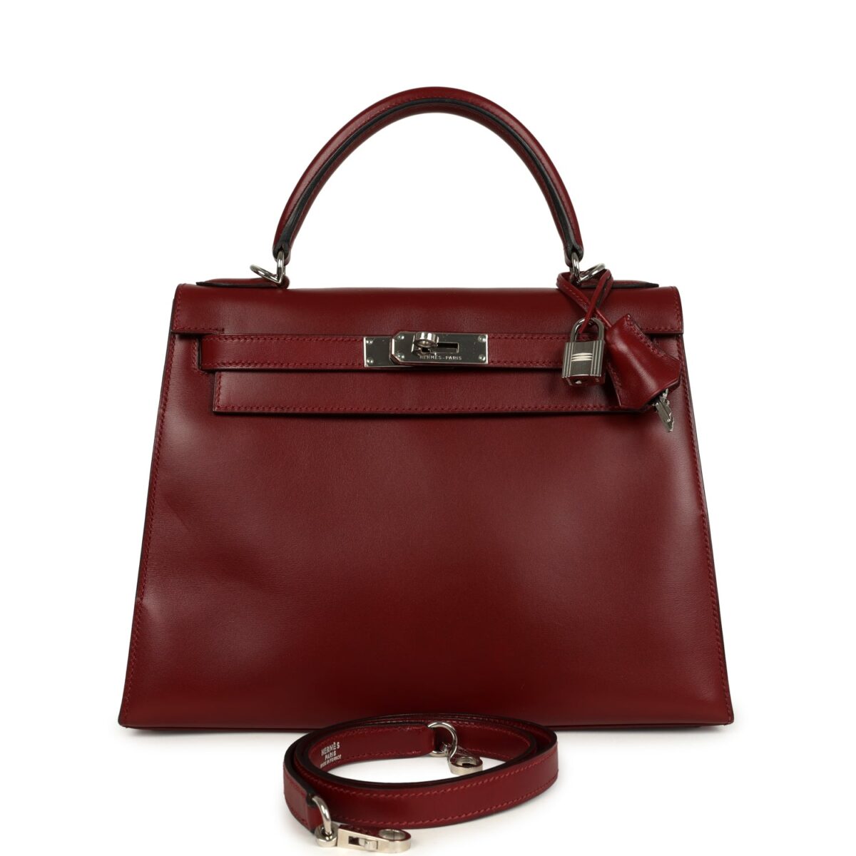 Vintage Hermes Kelly Sellier 28 Rouge H Box PHW