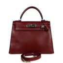 Vintage Hermes Kelly Sellier 28 Rouge H Box PHW