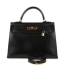 Vintage Hermes Kelly Sellier 32 Black Box GHW