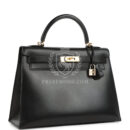 Vintage Hermes Kelly Sellier 32 Black Box GHW