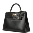 Vintage Hermes Kelly Sellier 32 Black Box GHW