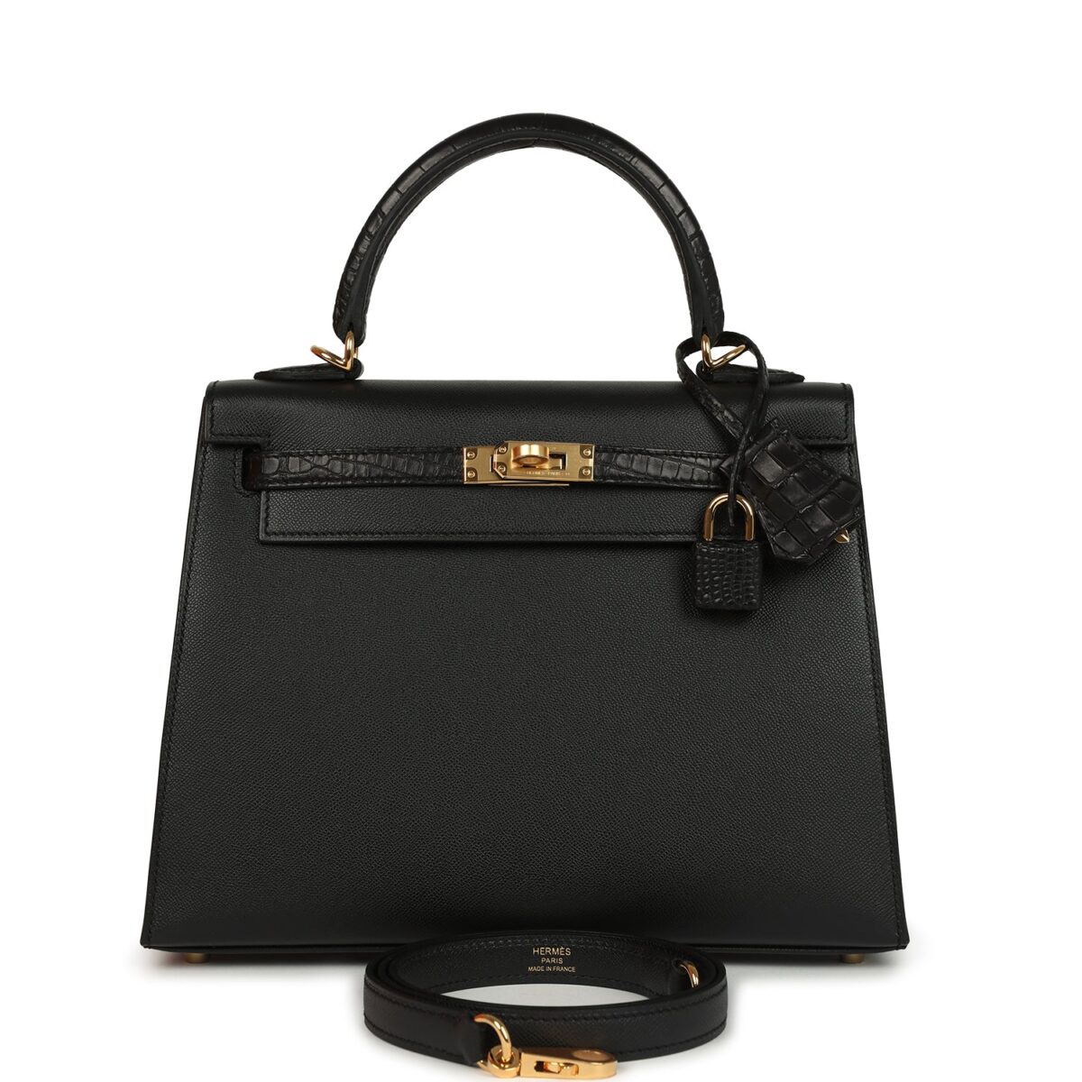 Hermes Kelly Sellier 25 Black Madame and Matte Alligator Touch GHW