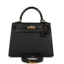 Hermes Kelly Sellier 25 Black Madame and Matte Alligator Touch GHW