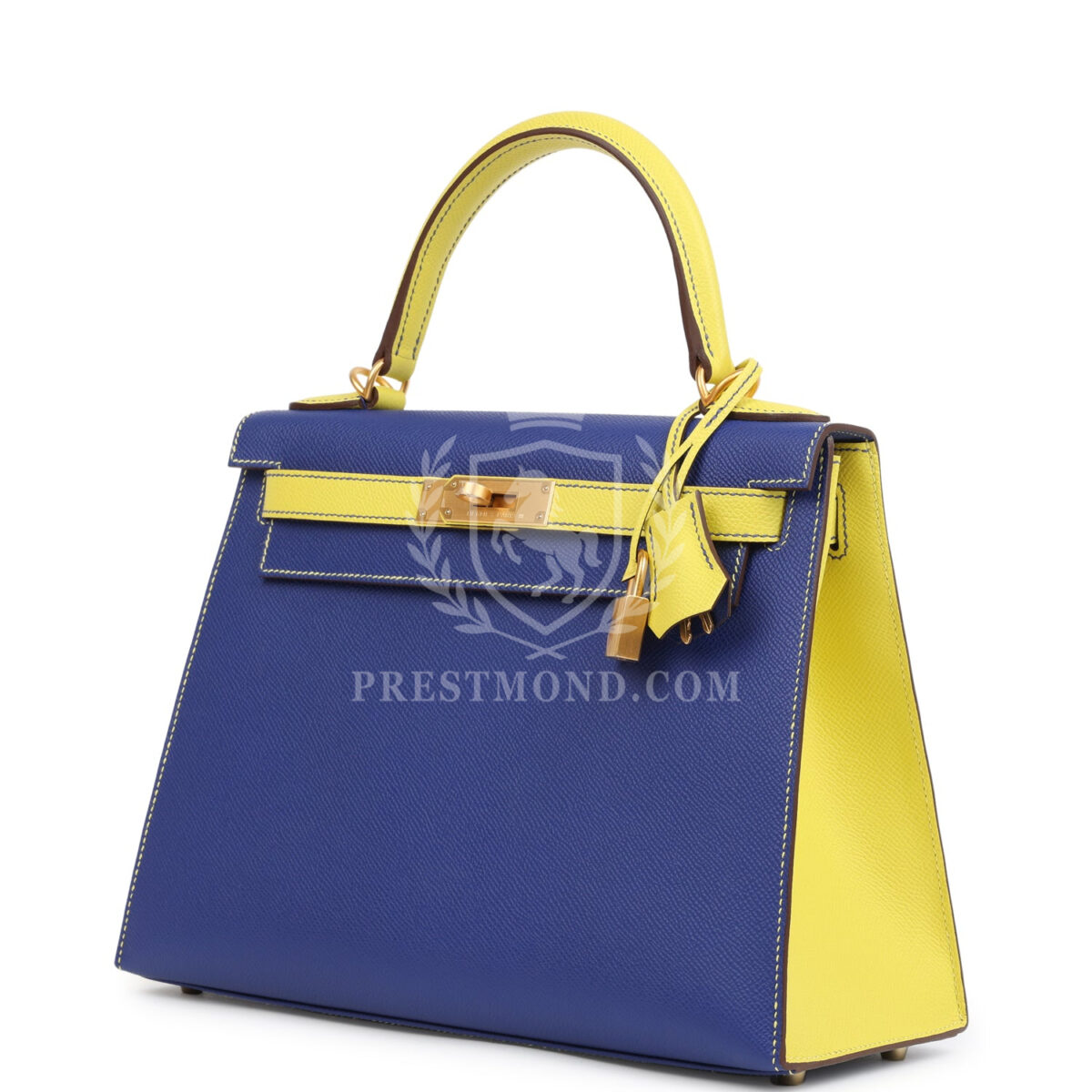 Hermes Special Order (HSS) Kelly Sellier 28 Bleu Electric and Lime Epsom Brushed GHW — изображение 5