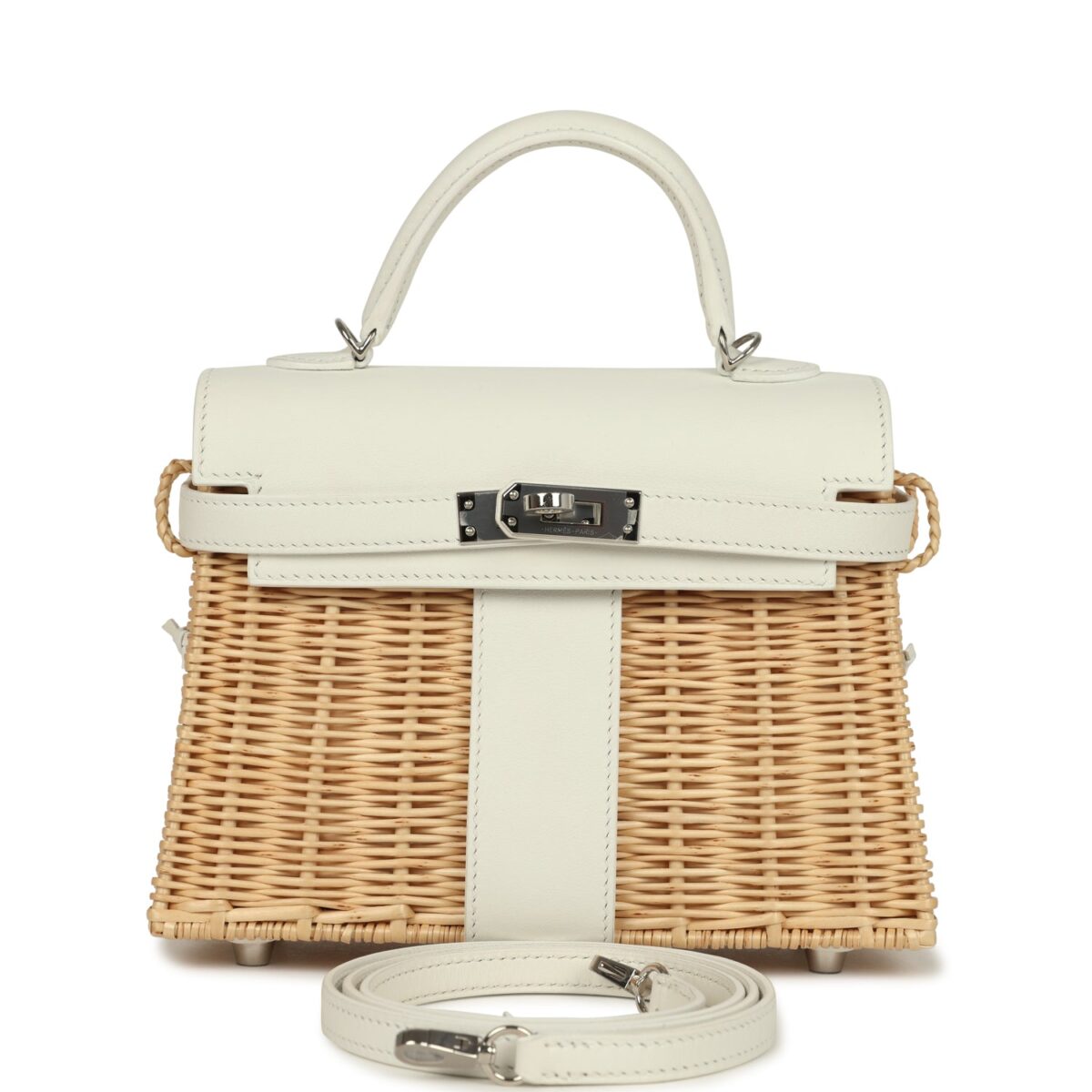 Hermes Mini Picnic Kelly 20 White Swift and Osier Wicker PHW