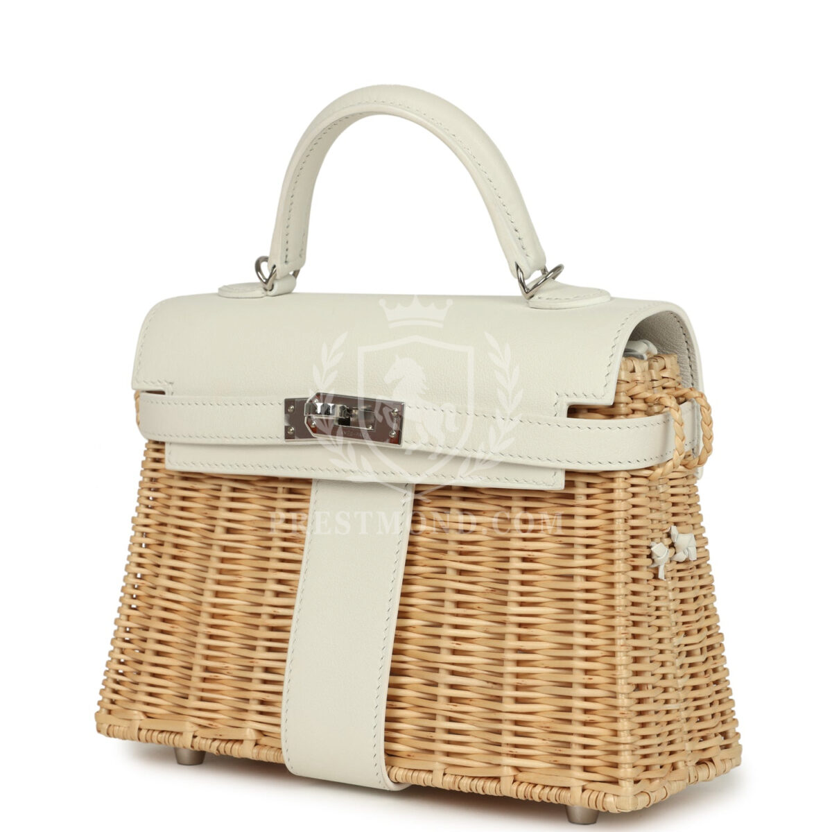 Hermes Mini Picnic Kelly 20 White Swift and Osier Wicker PHW — изображение 5