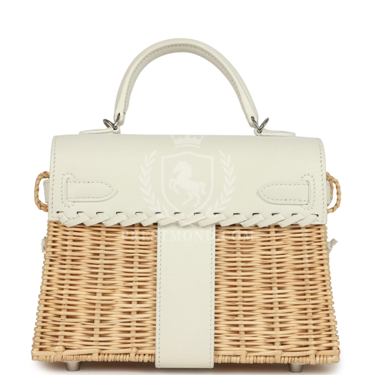 Hermes Mini Picnic Kelly 20 White Swift and Osier Wicker PHW — изображение 4