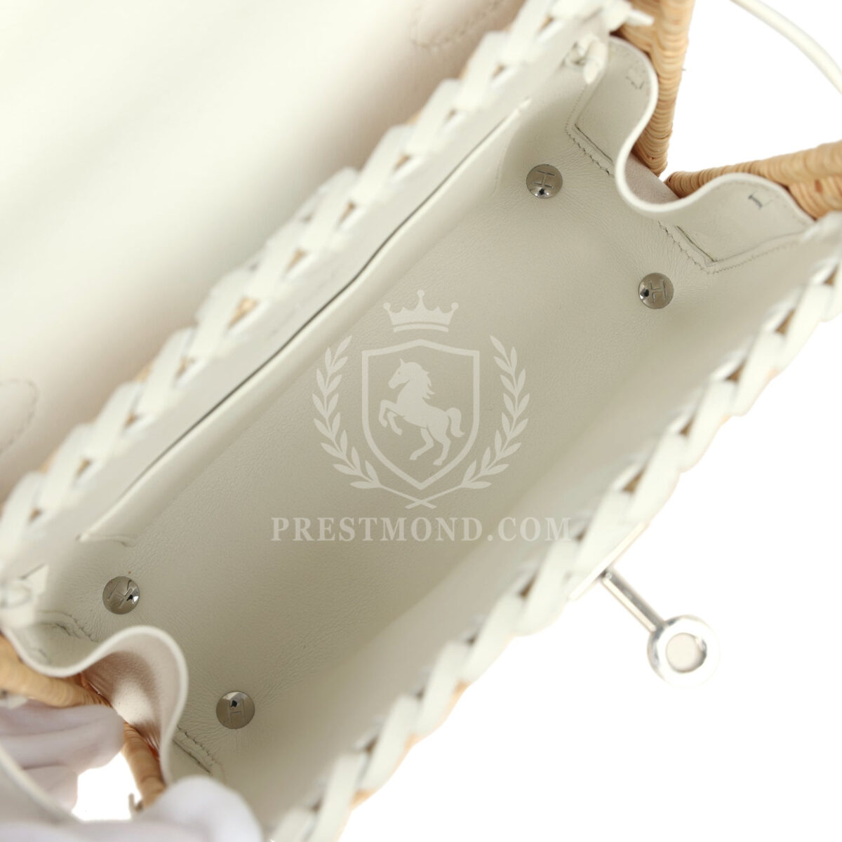 Hermes Mini Picnic Kelly 20 White Swift and Osier Wicker PHW — изображение 7