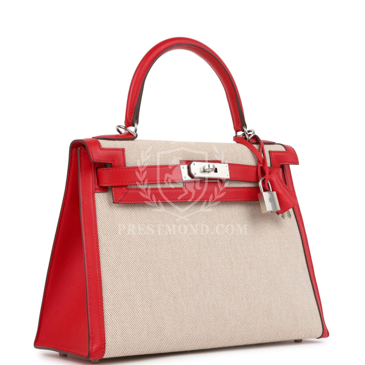Hermes Kelly Sellier 28 Rouge De Coeur Swift and Beige-Ecru Toile H Canvas PHW — изображение 2