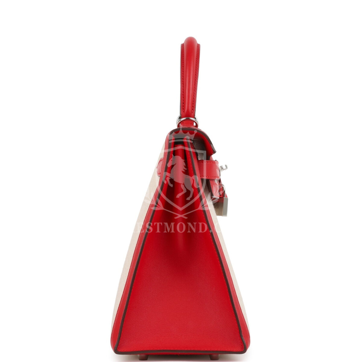 Hermes Kelly Sellier 28 Rouge De Coeur Swift and Beige-Ecru Toile H Canvas PHW — изображение 3