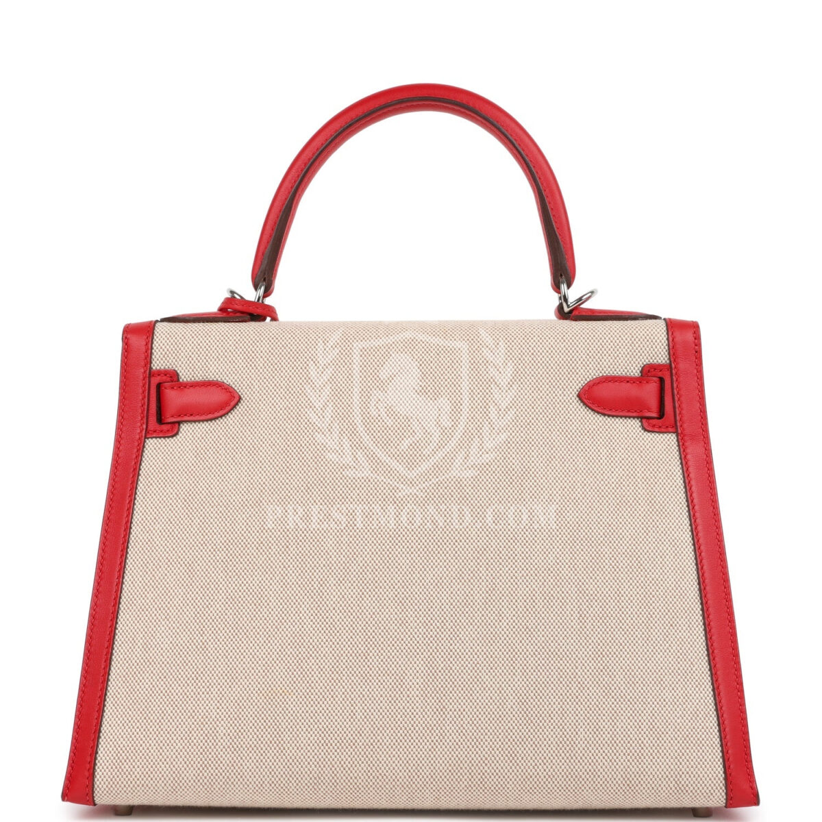 Hermes Kelly Sellier 28 Rouge De Coeur Swift and Beige-Ecru Toile H Canvas PHW — изображение 4