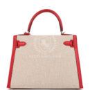 Hermes Kelly Sellier 28 Rouge De Coeur Swift and Beige-Ecru Toile H Canvas PHW