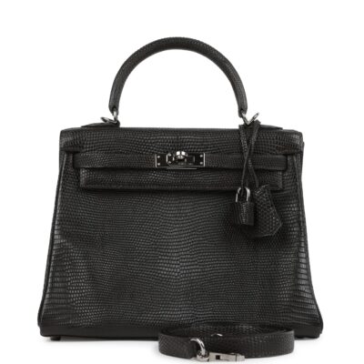 Vintage Hermes Kelly Retourne 25 Cocoan Matte Varanus Salvator Lizard RHW