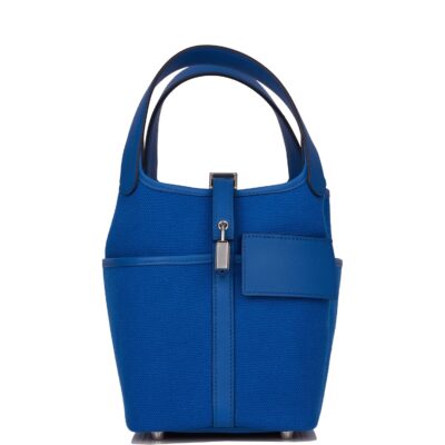 Hermes Picotin Cargo 18 Bleu France Swift and Toile Canvas PHW