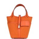 Hermes Picotin Cargo 18 Orange Swift and Toile Canvas PHW