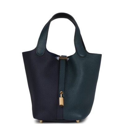 Hermes Picotin Lock 18 Casaque Bleu Nuit and Vert Cypress Clemence GHW